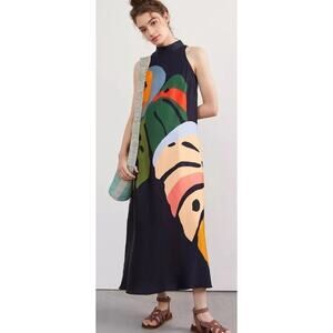 Anthropologie Farm Rio palm leaf maxi halter dress Medium